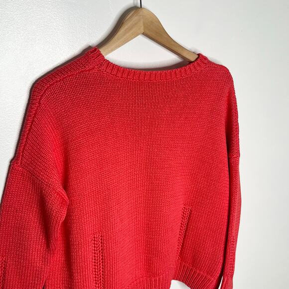 Demylee New York Pullover Sweater Womens Medium Coral 3/4 Sleeve Cropped Cotton - Picture 6 of 9